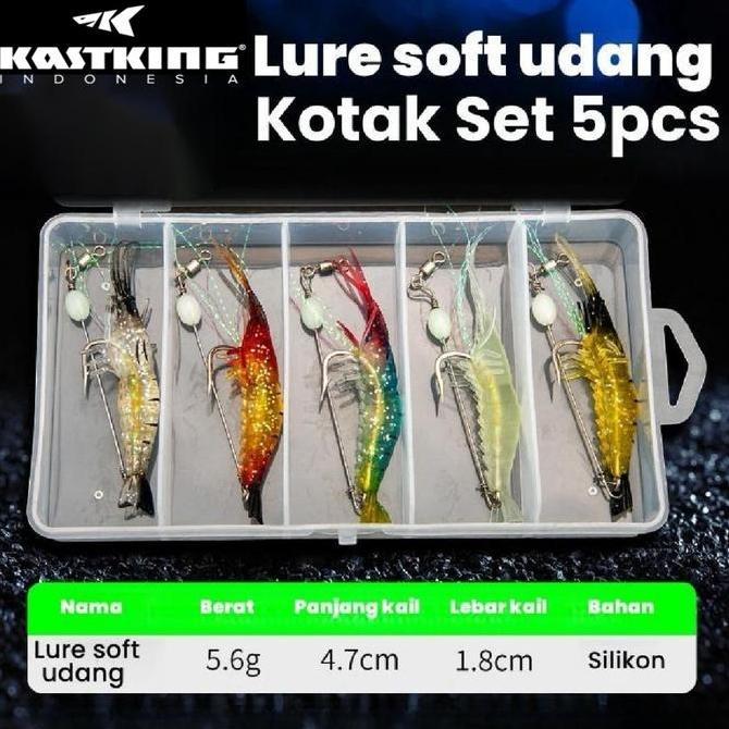 Shrimper Udang Umpan Pancing 1 Set Box (5pcsx4.7cm 5g) FISHING PRO UMPAN UDANG BERCAHAYA KARET SOFT 