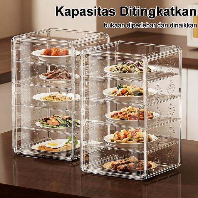 dargeman56 - tudung saji estetik rak makan bertingkat transparan penutup hidangan kapasitas besar