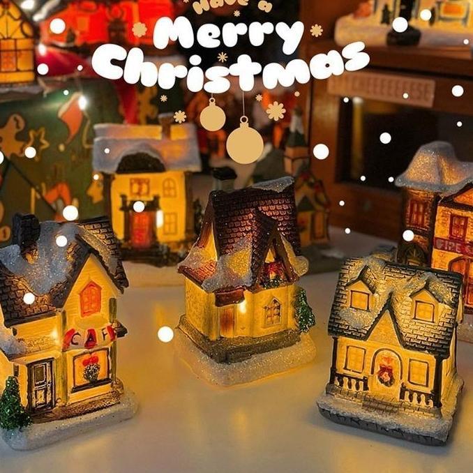Hiasan Dekorasi Natal LED Rumah House Ornamen Christmas Aksesoris Xmas Miniatur Rumah Lampu Rumah Na