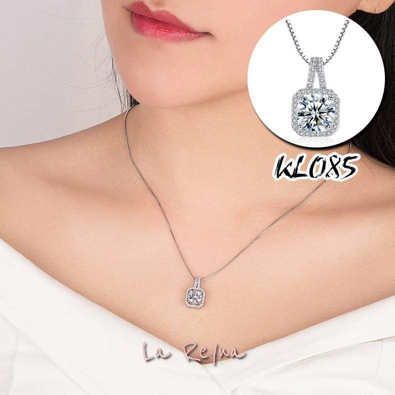 Pakaian Wanita- Lareyna Kalung Titanium + Liontin S925 Wanita Crystal Zircon Mewah Elegan Kl085 - Li