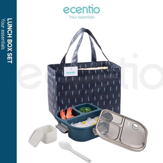 dargeman56 - ecentio lunch box 1.1l set dengan tas bekal bpa free