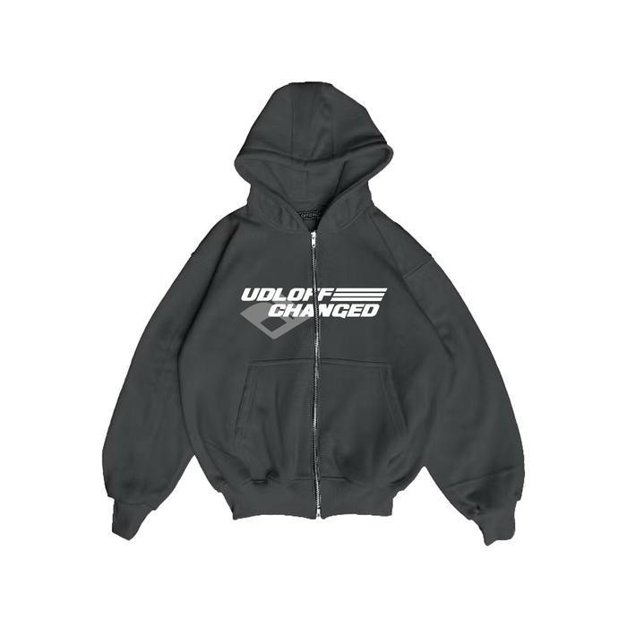 Udloff Hoodie Boxy Double Zipper Dark Grey Trackline Oversize 330 Gsm Unisex/Hoodie Boxy Zipper Pria