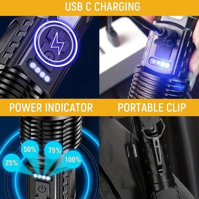 Promo Senter Led Super Terang/Senter Swat Police Terbaik / Zoom 7 Mode Cahaya Senter/Led Rechargeabl