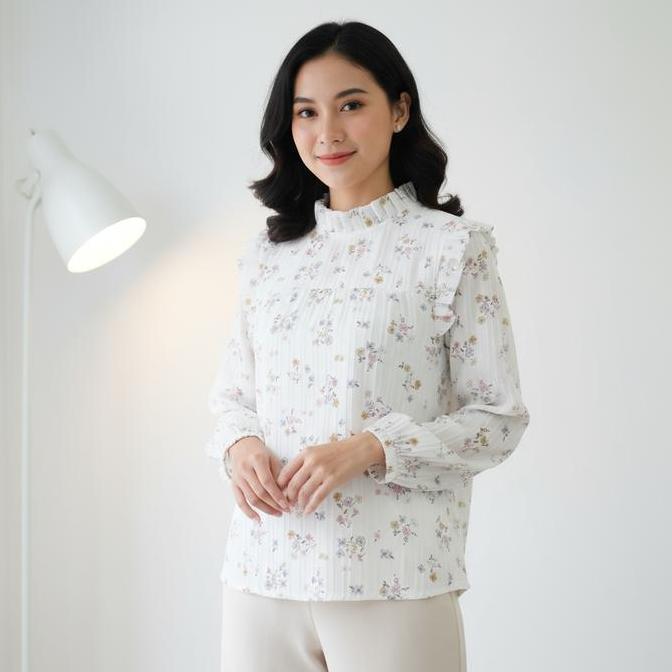Blouse ruffle bunga / Kemeja Bunga Korea korean style / Atasan b03 Wanita