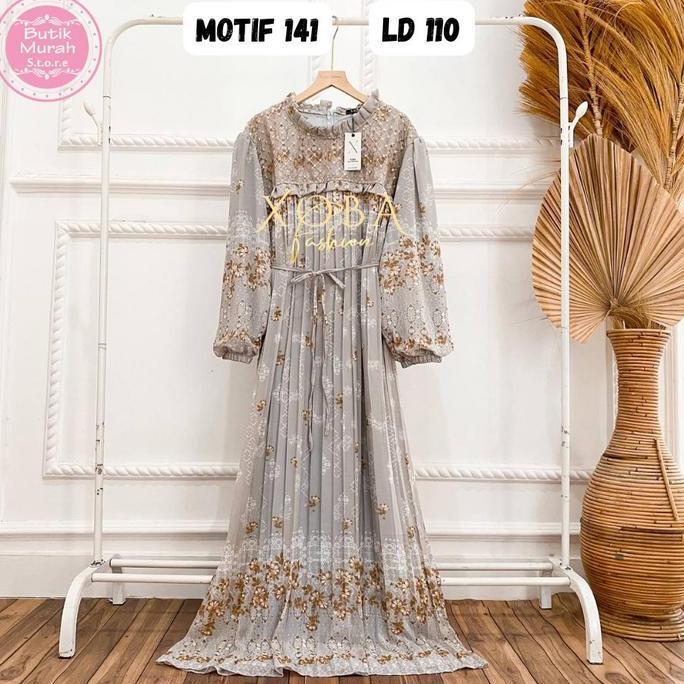 Xoba Fashion 3515 Motif 141 Gaun KasualLD 110 Wanita Ceruti Full Furing Busana Muslim Wanita