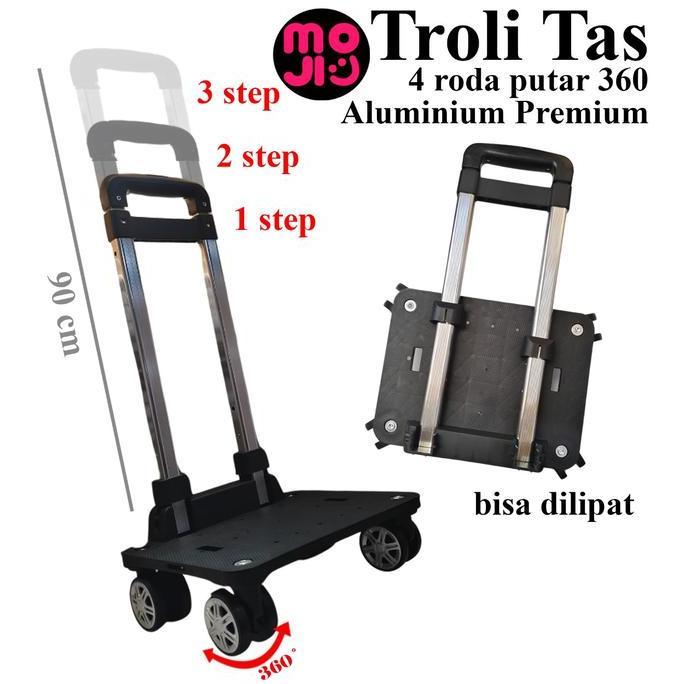 TROLI LIPAT TAS ALUMINIUM RODA 360 GAGANG TELESKOPIK KOKOH & RINGAN - UNTUK TAS, TRAVEL BAG, RANSEL,