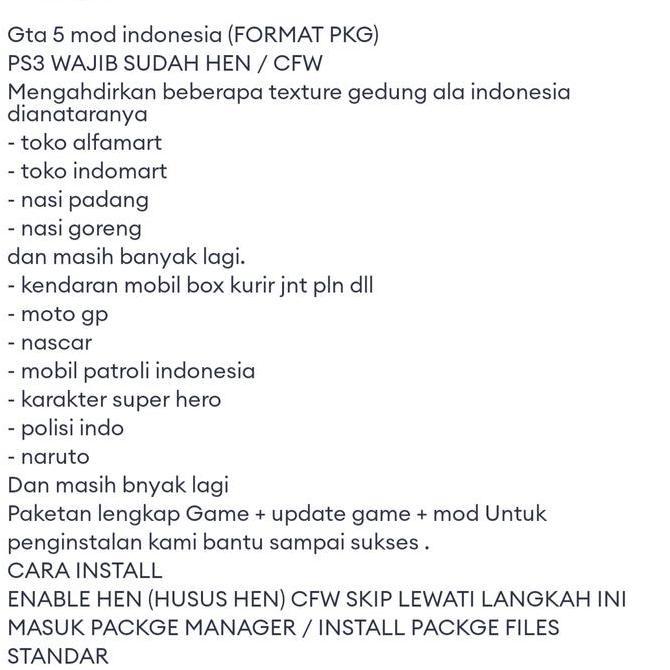 FLASHDISK 32GB GTA 5 MOD INDONESIA PS3 HEN & CFW