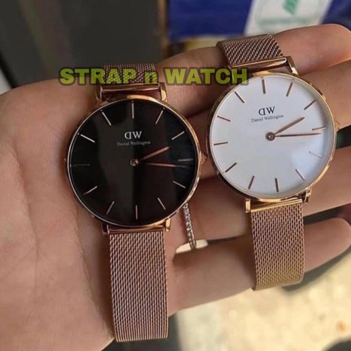 Jam Tangan Wanita DW Petite Melrose Black Original Rantai Fullset