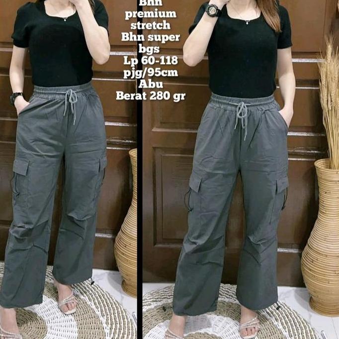6601 Celana Panjang Cargo Tali Serut Jadi Joger / Jadi Kulot Wanita Dewasa Katun Karet Jogger Kanton