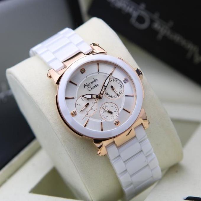 Alexandre Christie AC 2517 Keramik Putih Rosegold Wanita ORINAL
