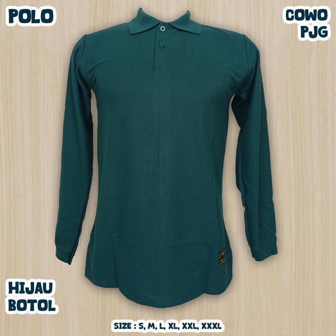 S-XXXXL Kaos Polos Couple Polo Cowok Pria Pendek Tunik Cewek Muslimah Hijau Botol Kancing Depan Busu