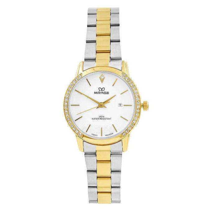 Mirage Watch - Jam Tangan Mirage Wanita Permata Mewah Kasual Anti Karat Silver Gold 8805 L Garansi K