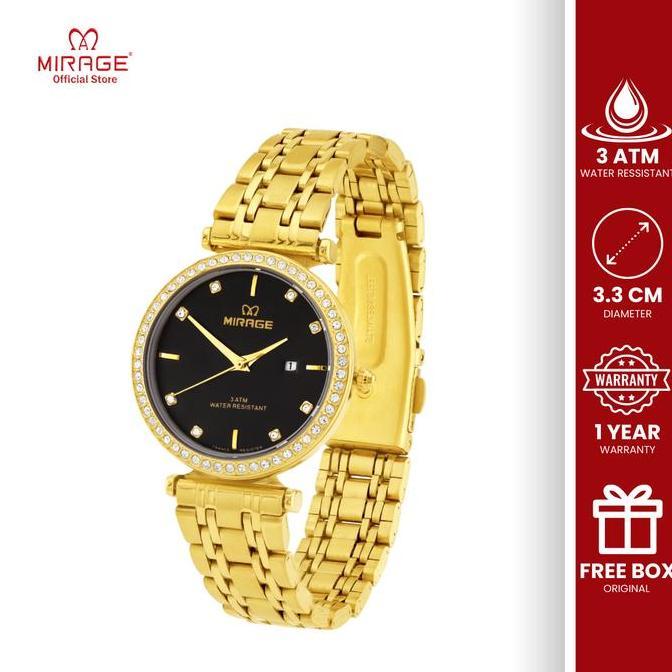 Mirage Watch - Jam Tangan Wanita Mewah Gold Permata Steel Orinal 8821 L