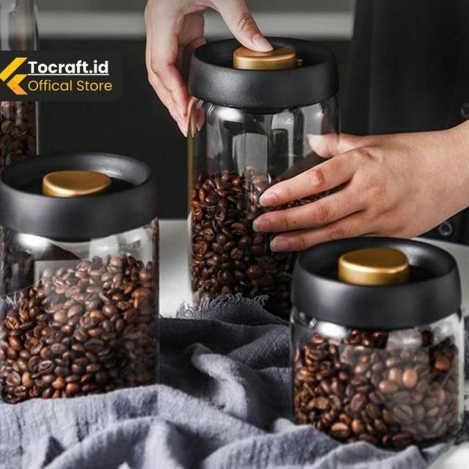 TCID Toples Kaca Tempat Kopi Bumbu Kedap Udara Coffee Beans Sealed Tutup Plastik LUIS
