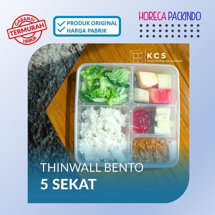 Thinwall Square Sekat 5 + Tutup Datar / Bento Plastik KCS Pack 25pcs