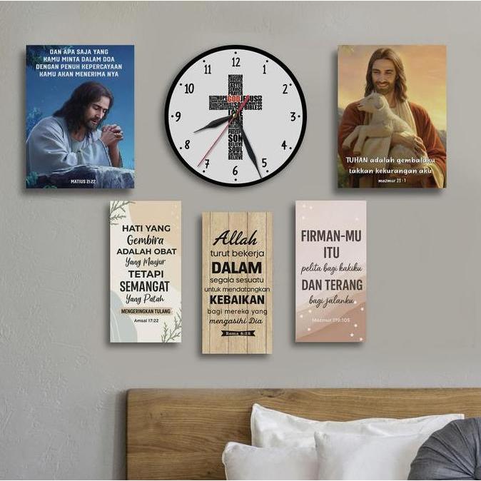 Promo Hiasan dinding kayu + 5 pcs Hiasan dinding Yesus Kristen ayat alkitab Diskon