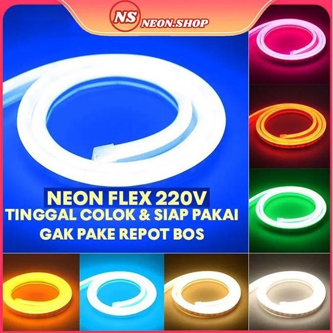 BERKUALITAS COD Paket Lampu LED Neon Flex AC 220V Lengkap Tinggal Colok Langsung Nyala lampu  neon p