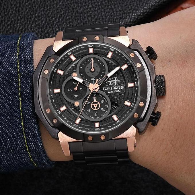 Buy 1 Get 1  Evans Jayden Jam Tangan Pria 9548 Rantai Stainless Steel Chronograph Kaca Sapphire Wate