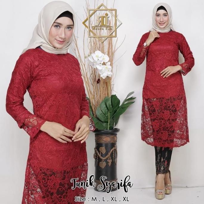 ATASAN SAJA  KEBAYA MUSLIMAH TUNIK BROKAT (4 PILIHAN WARNA)