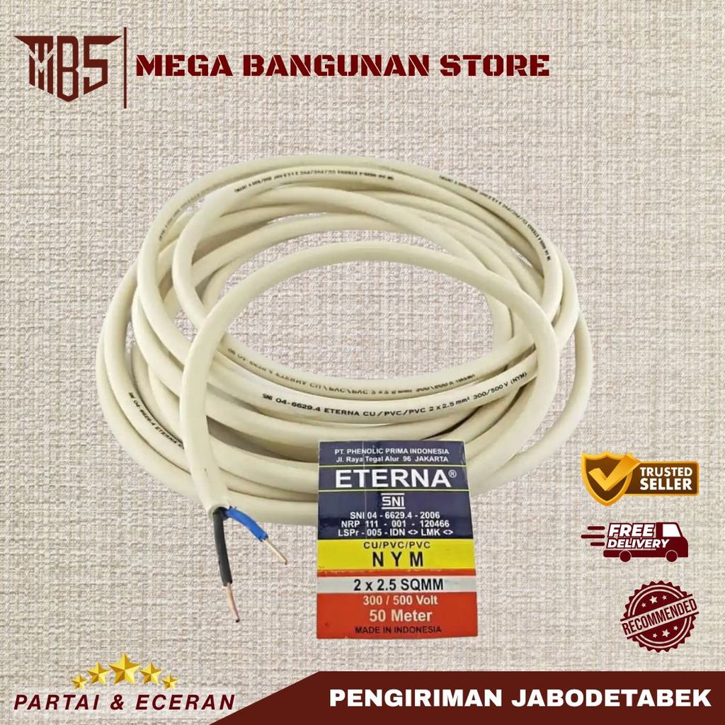 KABEL ETERNA KABEL NYM 3X1.5MM / 3X2.5MM | 1 ROLL  ( Kabel Putih )