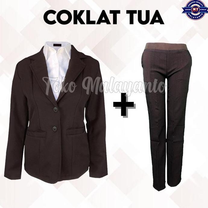 SETELAN JAS Wanita BLAZER & CELANA PINGGANG KARET Pakaian Formal, Bahan Dasar Kerja Wanita span 1 Se