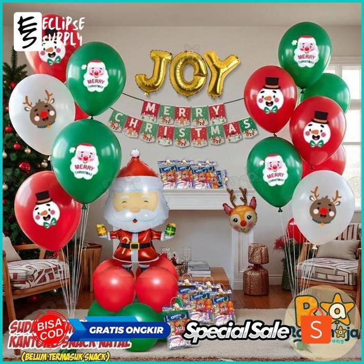 ECLIPSESUPPLY RAYAIN AJA - SET DEKORASI NATAL / DEKORASI BALON NATAL / DEKORASI JOY SANTA / BALON NA
