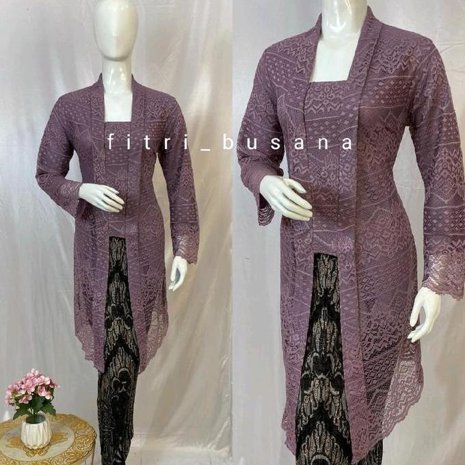 Kebaya Tunik Brokat Modern Kutubaru Panjang Model Busui Baju Wisuda Dan Kondangan Wanita Dewasa