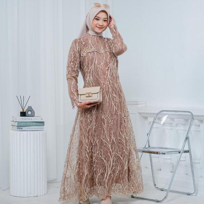 RAISHA-Alishba Gaun/Dress Brokat Kondangan 2024 Full Tile Brokat Gamis Pesta Mewah Elegan