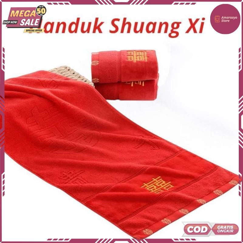 Handuk Wedding Merah Bordir ShuangXi / Handuk Merah Wedding Shuang Xi - RO30-0512 2025 Bisa COD Bagu