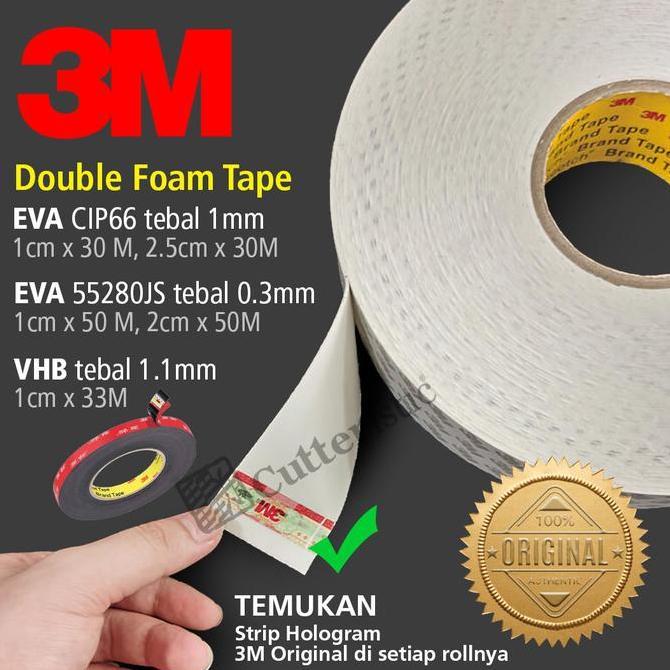 Promo Double Tape Foam 3M VHB 5952 Hitam, EVA CIP66 55280 Putih Foam Tape 30 50 meter Diskon