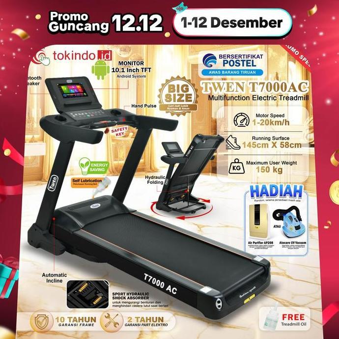 Promo Twen T7000AC Treadmill Listrik Portable Multifungsi Lipat Treadmill Olahraga Diskon