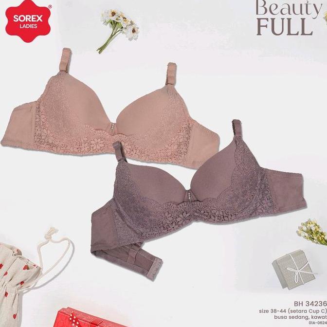 Promo Sorex Bh/Bra Kawat Cup C Busa Sedang Kait 3 Renda Cantik Lembut Nyaman Diskon