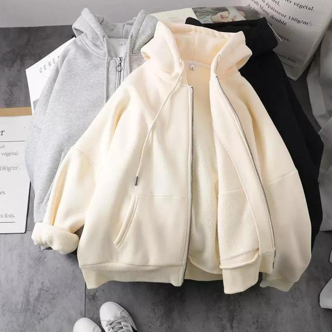 Jaket Hoodie Zipper Polos Unisex Oversize Import Jaket Ziper Wanita