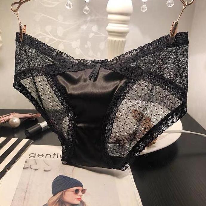Murah Celana Dalam Wanita Satin Sutra Renda Pinggang Tengah Non COD
