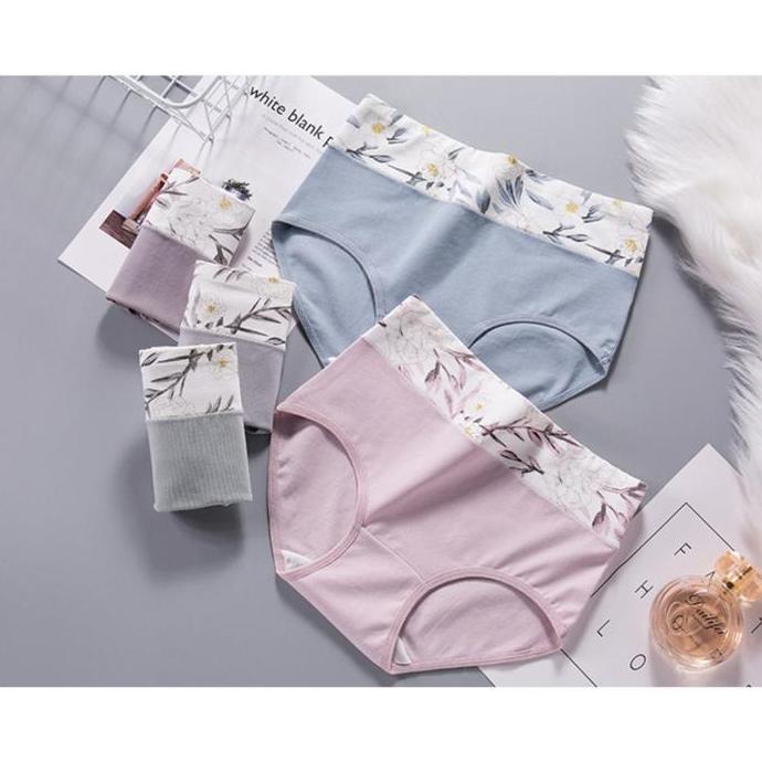 Murah CD92 Celana Dalam Wanita Premium Katun Lembut Flower and Leaf  Small until Big Size Women Cott
