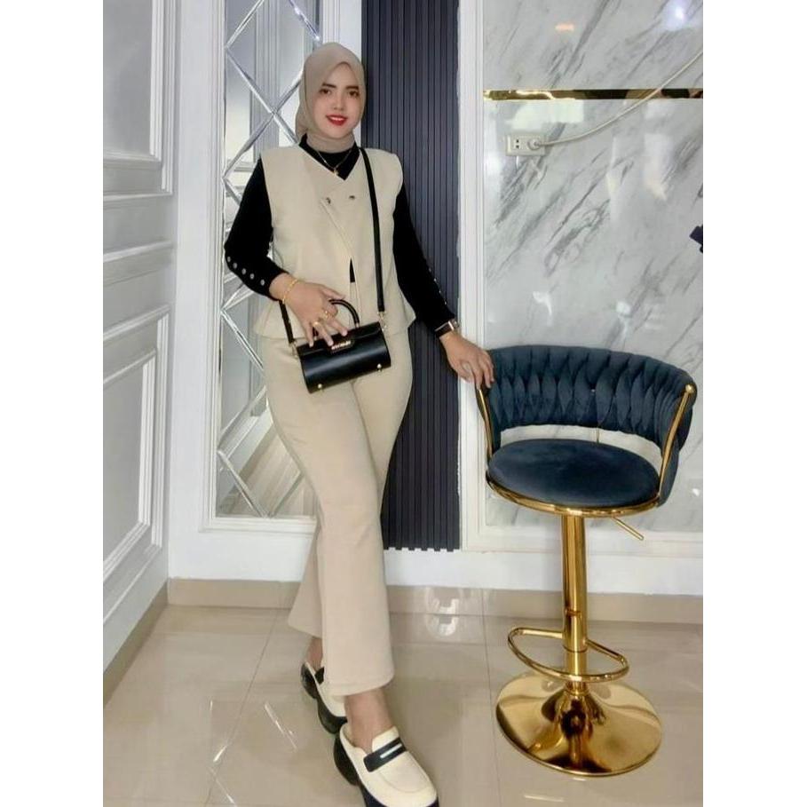 Promo  Fx Fashion - [ Special Live Gwen ] Setelan Vest Kancing Bahan Scuba Premium Nyaman Setelan Wa