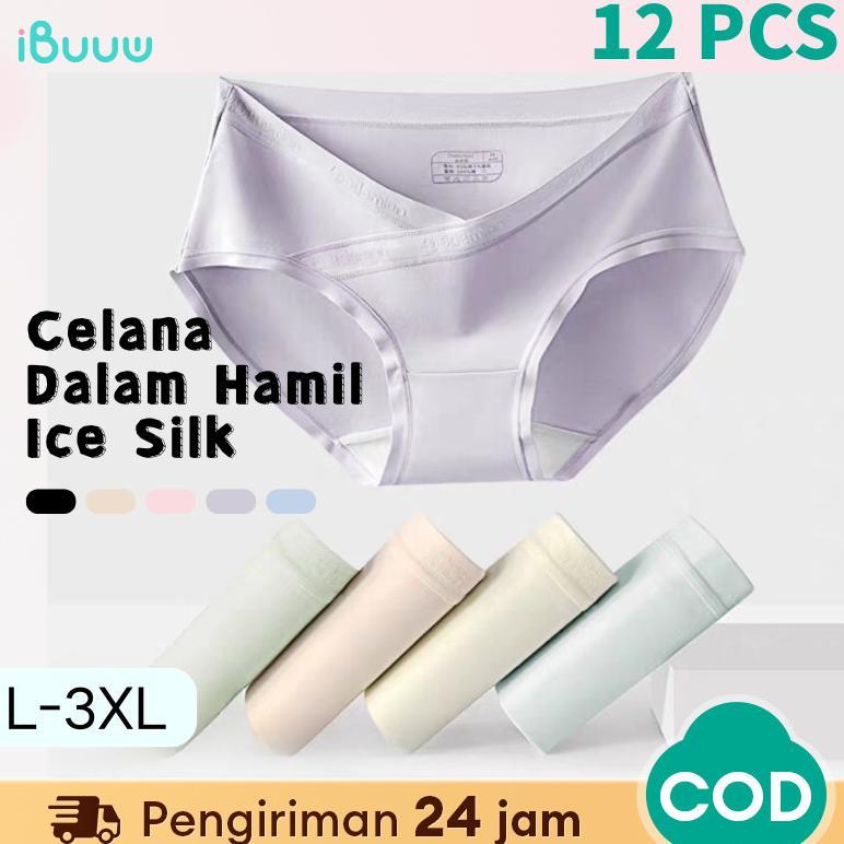 12PCS Celana Dalam Hamil Es Sutra Maternity Panty Seamless Adem Nyaman Bumil CD Termurah