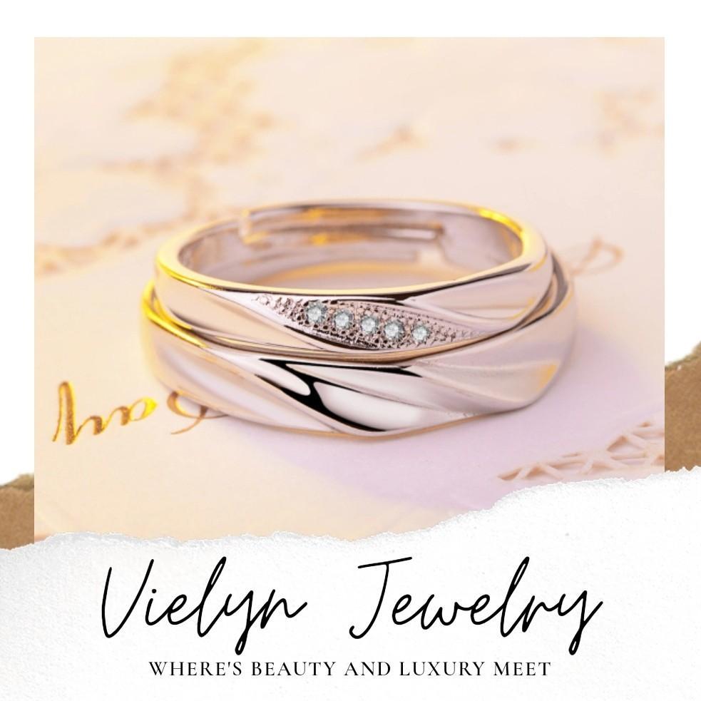 Cincin Pria Wanita Swarovski Silver Adjustable