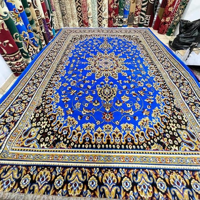 Terlaris Karpet Permadani 300X400 Lokal Super Jumbo Almaya & Moderno Tebal 5 Mili Bunga Putih Rumbai
