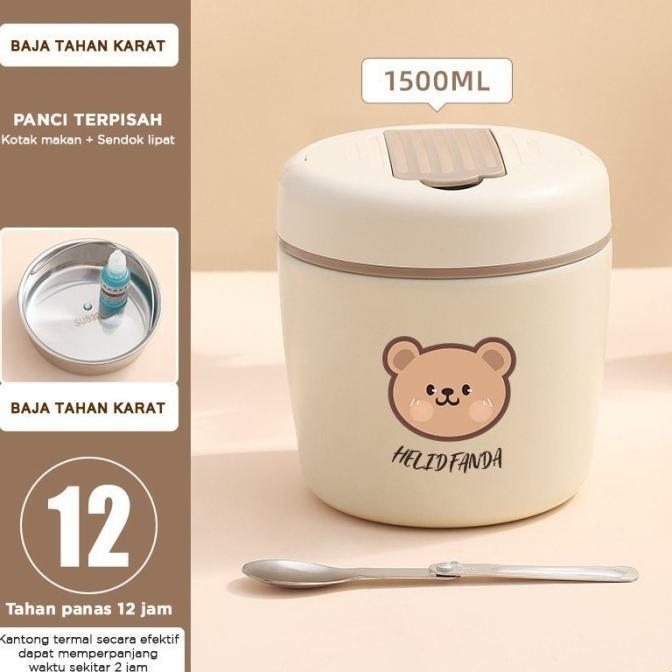 ~Harga Special~ Lunch Box HELIDFANDA Thermos Hello Panda 1500ml Kotak Bekal Stainless Anti Bocor Tah