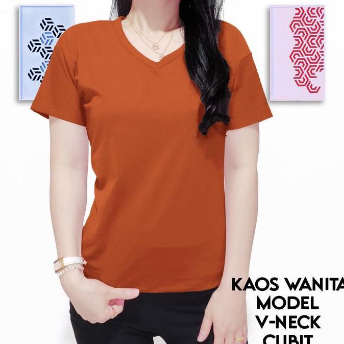 Premium Kaos Wanita Vneck Celin Cenoa Lengan Pendek Bahan Polyester Lembut Adem Melar