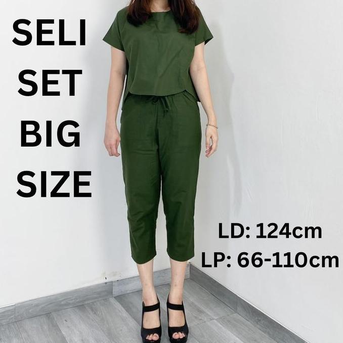 Terpopuler- Seli One Set Big Size Setelan Super Jumbo Wanita Linen Panjang Besar
