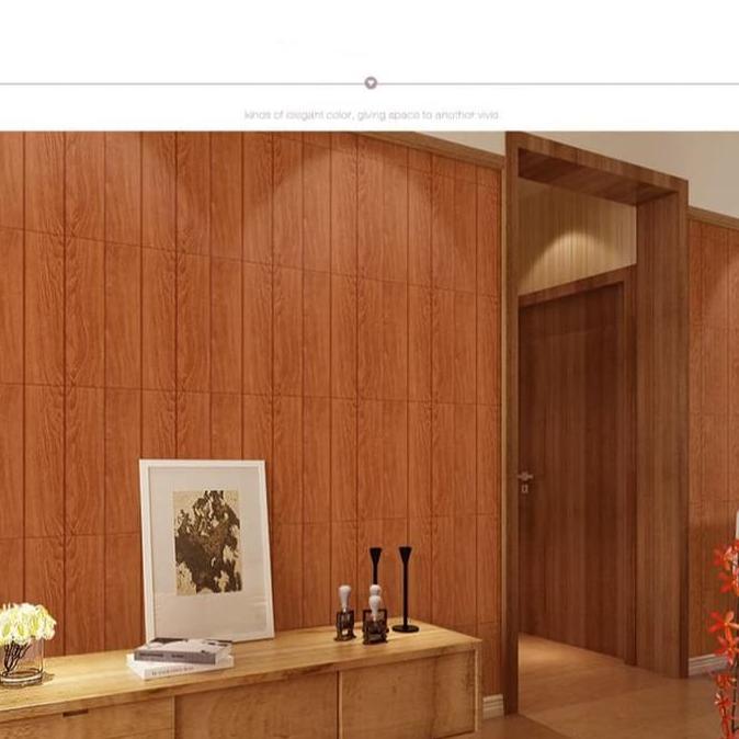 Lansunggaskirim- Foam 3D Kayu List Wood Panel Spons Wallpaper Sticker Dinding
