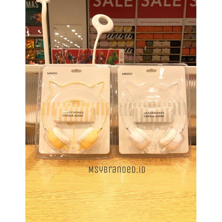TERMURAH HEADPHONES MINISO KITTY PINK BLACK WHITE YELLOW HEADSET CAT EARS Best Seller