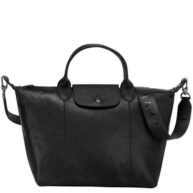 LC Le Pliage Cuir Top Handle MEDIUM Leather Black