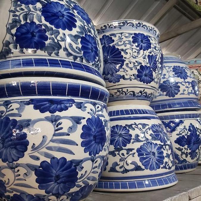 Pot keramik diameter 40cm biru