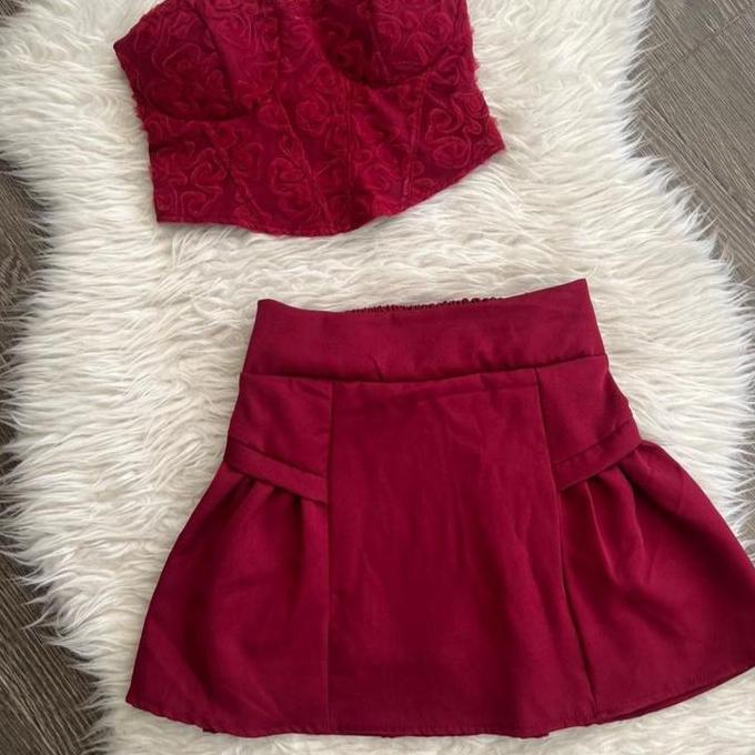 SETELAN KEMBEN EMBOS BUNGA ROK CELANA SKORT MINI WANITA FASHION IMPORT BANGKOK BKK