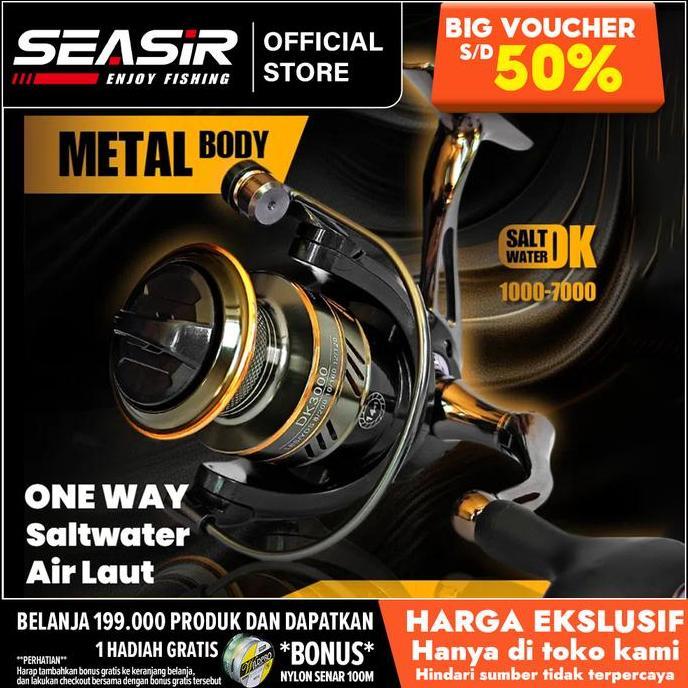 RyobiSeasir x SeaHunter DK1000-7000 Reel Pancing Full Besi Semua Logam Memutar Gulungan Pancing 1000