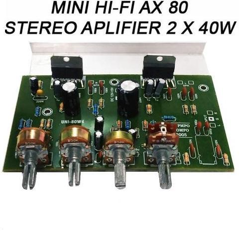 KIT POWER AMPLIFIER AX-80 2X40 WATT IC TDA-2005 ST DC 12V MIN 3A STEREO MOBIL MOTOR AMPLI + HEATSINK