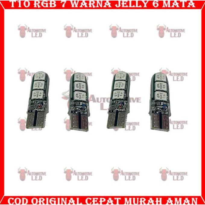 ORIGINAL LAMPU T10 6 LED JELLY RGB 7 WARNA FLASH | LAMPU SEIN COLOK JELLY RGB T10 RGB 7 WARNA LAMPU 